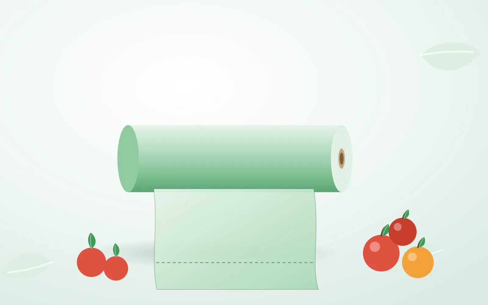 Roll of compostable produce bags with fruit beside it