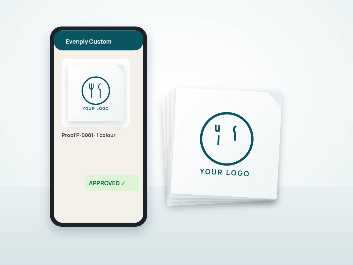 Logo proof being checked on a phone before printing